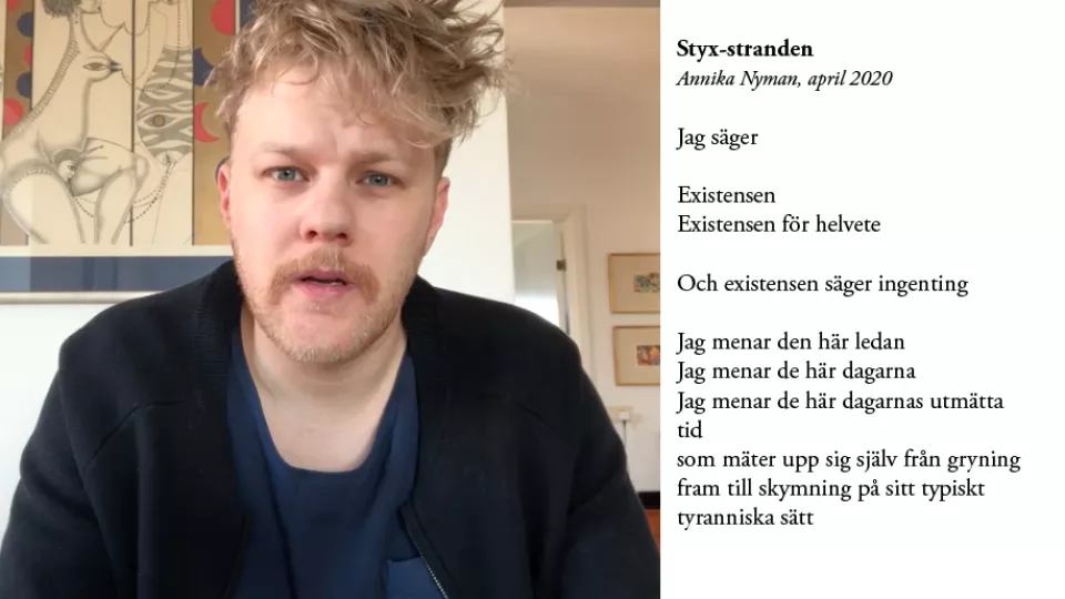 Styx-stranden av Annika Nyman, skådespelare Gustav Berg från Helsingborgs Stadsteater