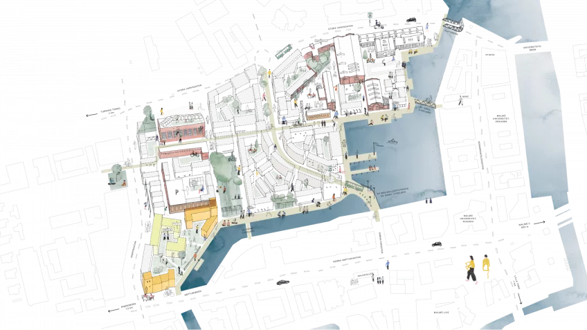 Skiss av framtidsplan för framtida Varvstaden, Malmö